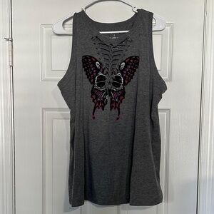 Torrid Gray Butterfly Skull Muscle Tee